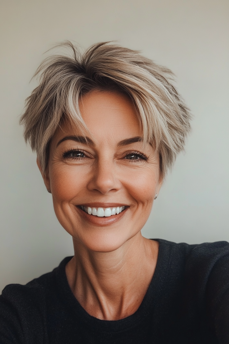 5. Choppy Pixie with Feathered Layers (Dark Blonde) (Short Pixie Haircuts For Older Women) - Short Pixie Haircuts For Older Women