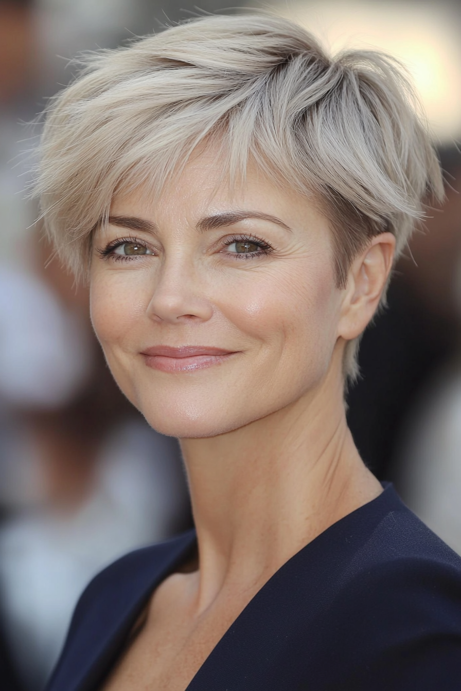6. Soft Pixie with Face-Framing Layers (Ash Blonde) (Short Pixie Haircuts For Older Women) - Short Pixie Haircuts For Older Women
