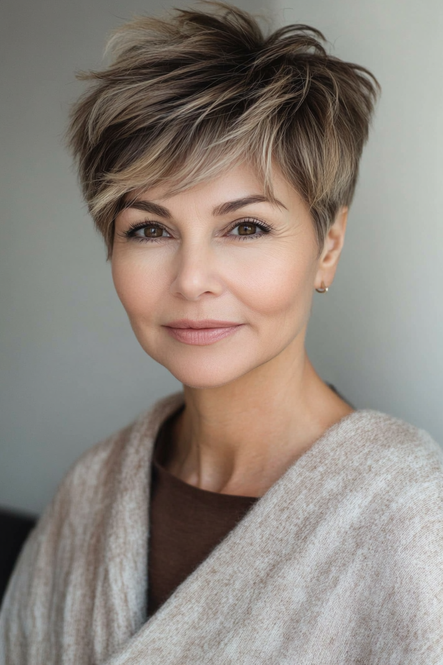 7. Longer Top Pixie with Shaggy Layers (Light Brown) (Short Pixie Haircuts For Older Women) - Short Pixie Haircuts For Older Women