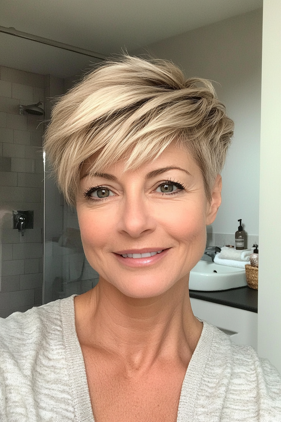 10. Short Textured Pixie with Subtle Highlights (Medium Blonde with Soft Highlights) (Short Pixie Haircuts For Older Women) - Short Pixie Haircuts For Older Women
