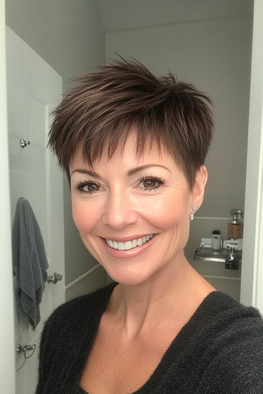 12. Edgy Pixie with Pointed Ends (Dark Brown) (Short Pixie Haircuts For Older Women) - Short Pixie Haircuts For Older Women