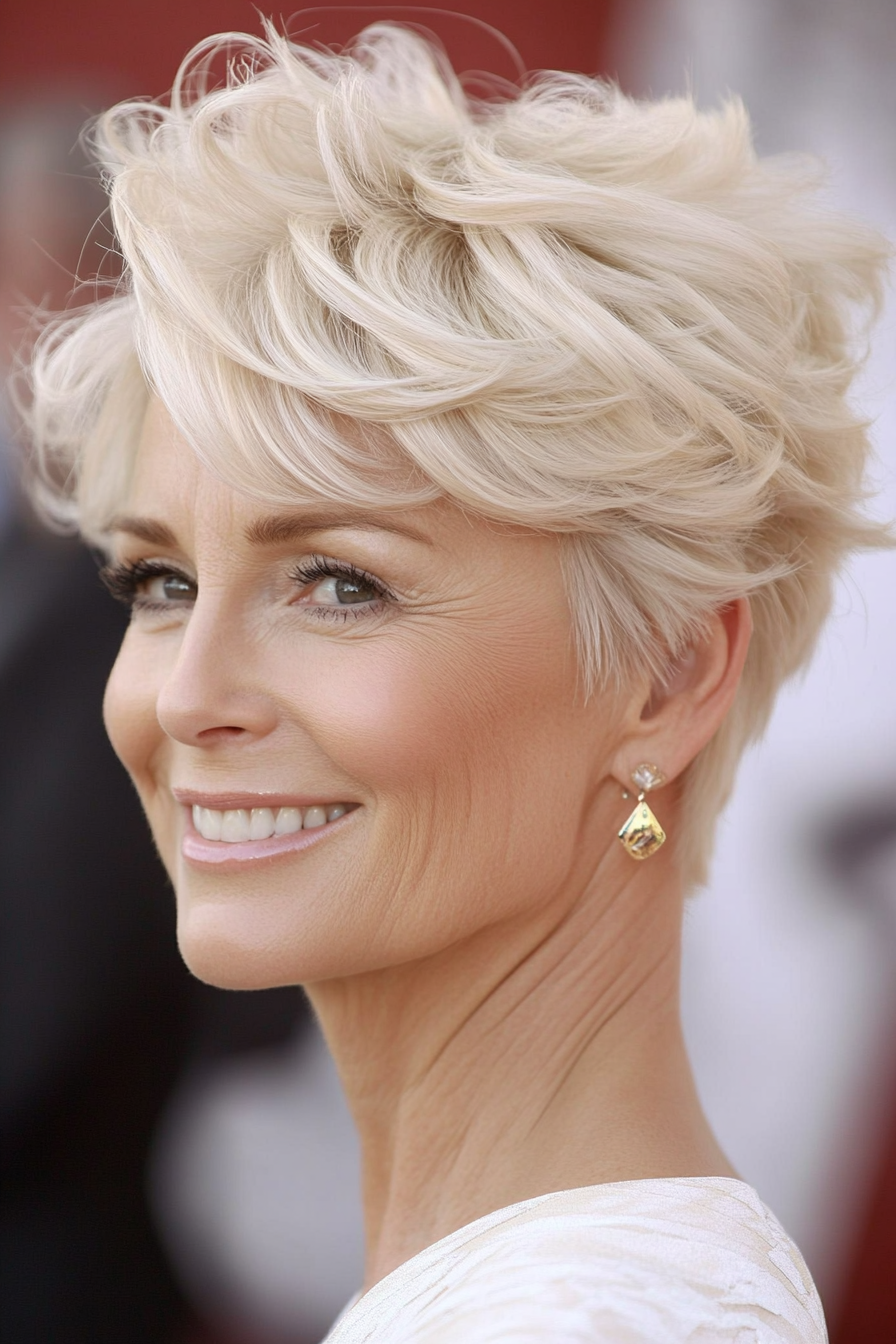 13. Classic Short Pixie with Soft Waves (Platinum Blonde) (Short Pixie Haircuts For Older Women) - Short Pixie Haircuts For Older Women