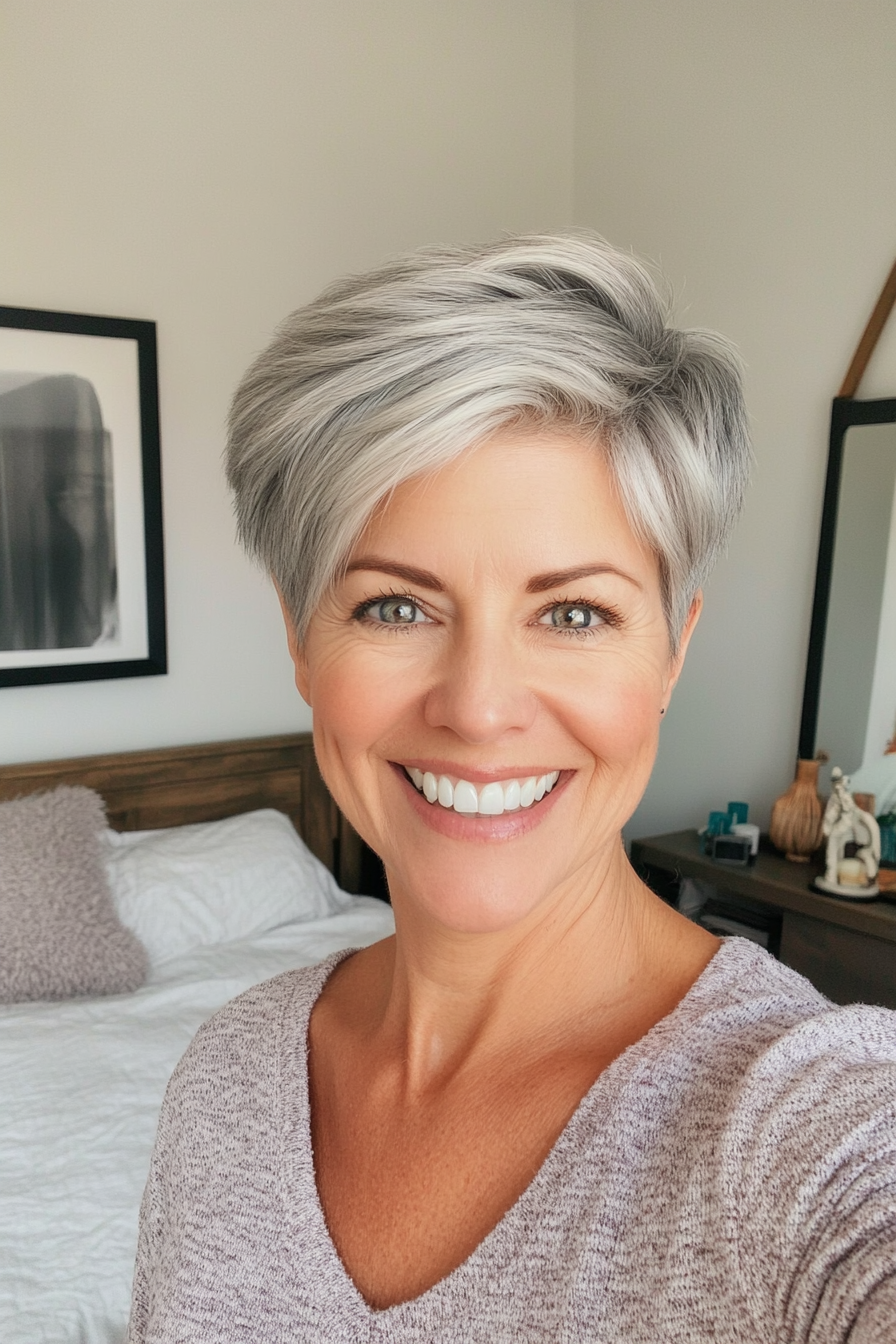 14. Pixie with Full, Rounded Volume (Light Gray) (Short Pixie Haircuts For Older Women) - Short Pixie Haircuts For Older Women