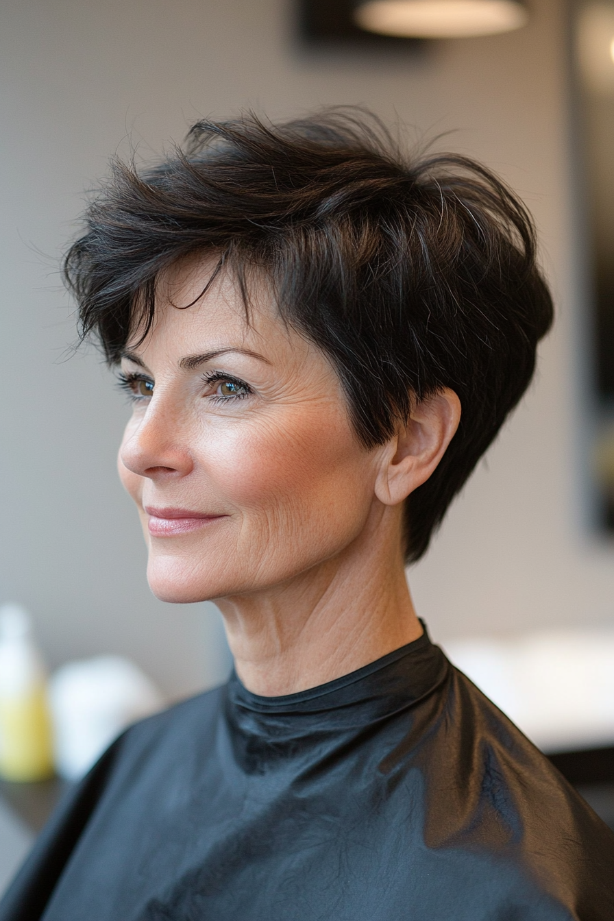 15. Elegant Side-Parted Pixie (Medium Black) (Short Pixie Haircuts For Older Women) - Short Pixie Haircuts For Older Women
