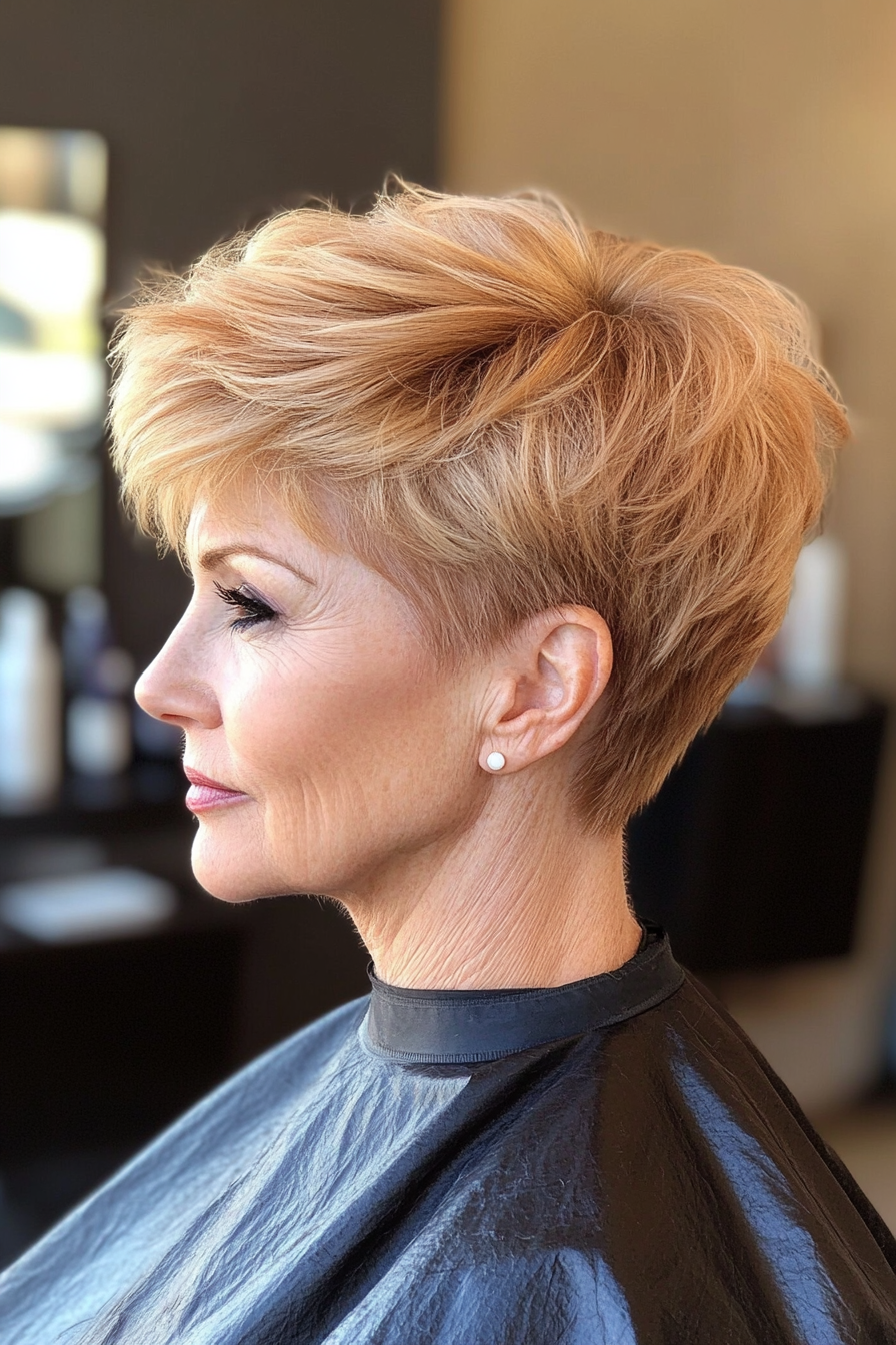 20. Layered Pixie with Tousled Top (Golden Blonde) (Short Pixie Haircuts For Older Women) - Short Pixie Haircuts For Older Women