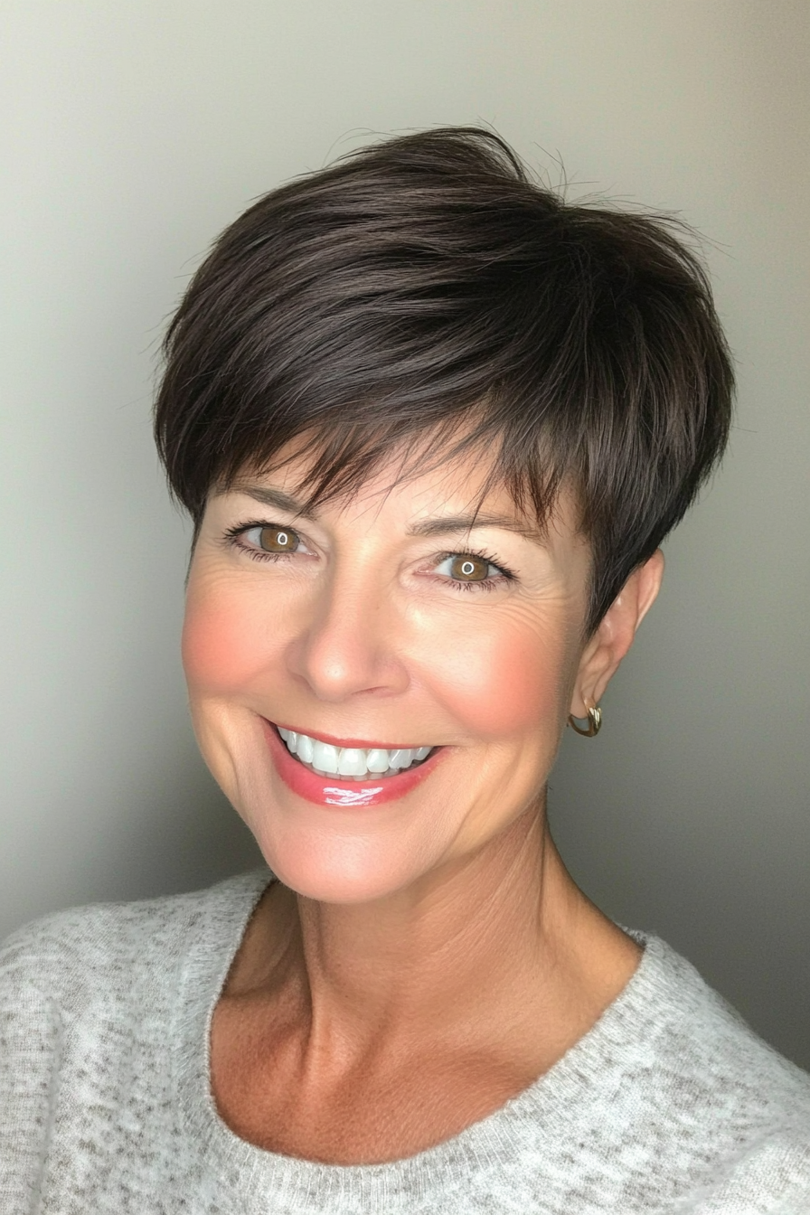 21. Pixie with Defined Layers (Dark Chocolate) (Short Pixie Haircuts For Older Women) - Short Pixie Haircuts For Older Women