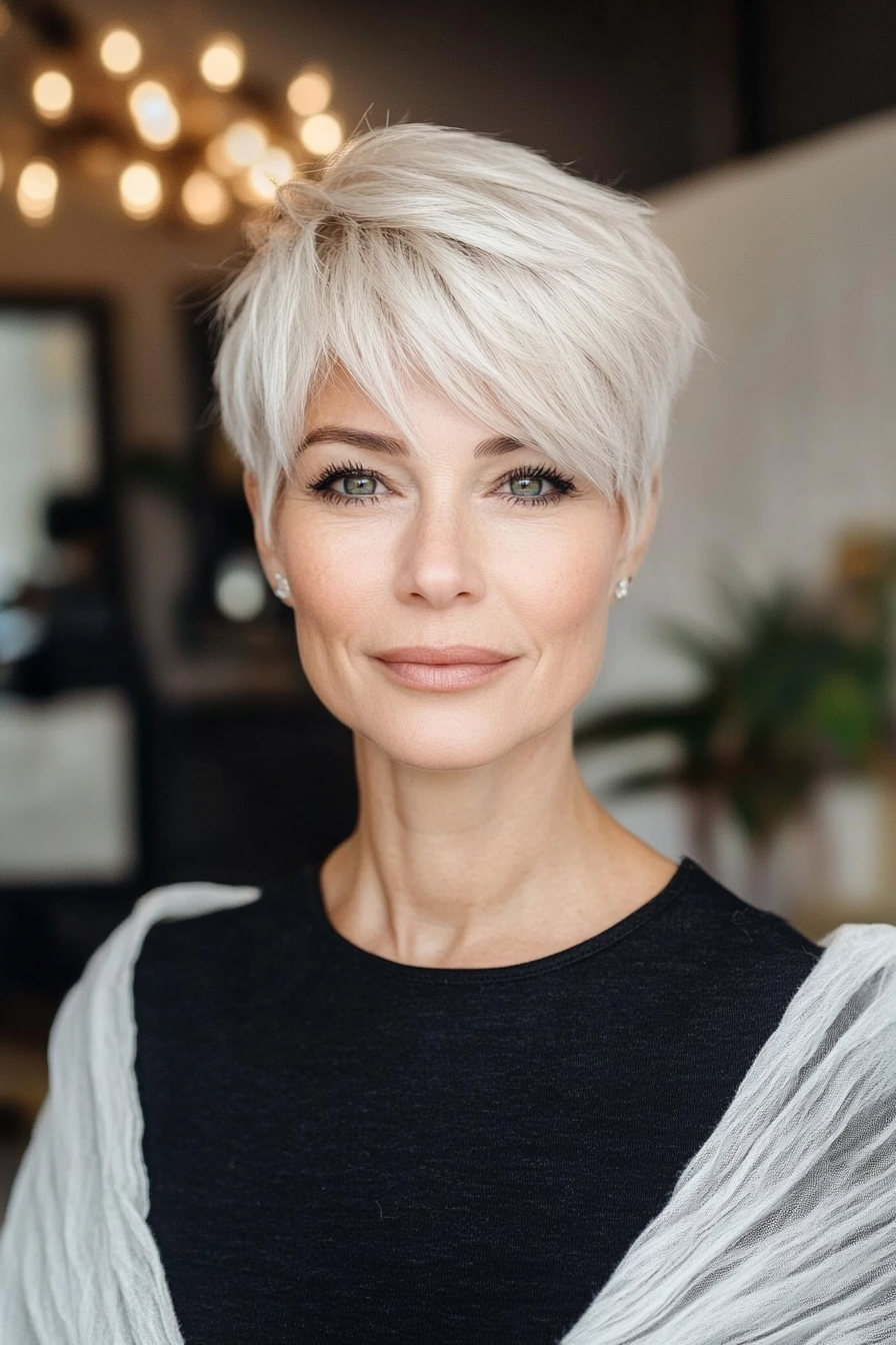 27. Soft Layered Pixie with Blunt Bangs (Blonde) (Short Pixie Haircuts For Older Women) - Short Pixie Haircuts For Older Women