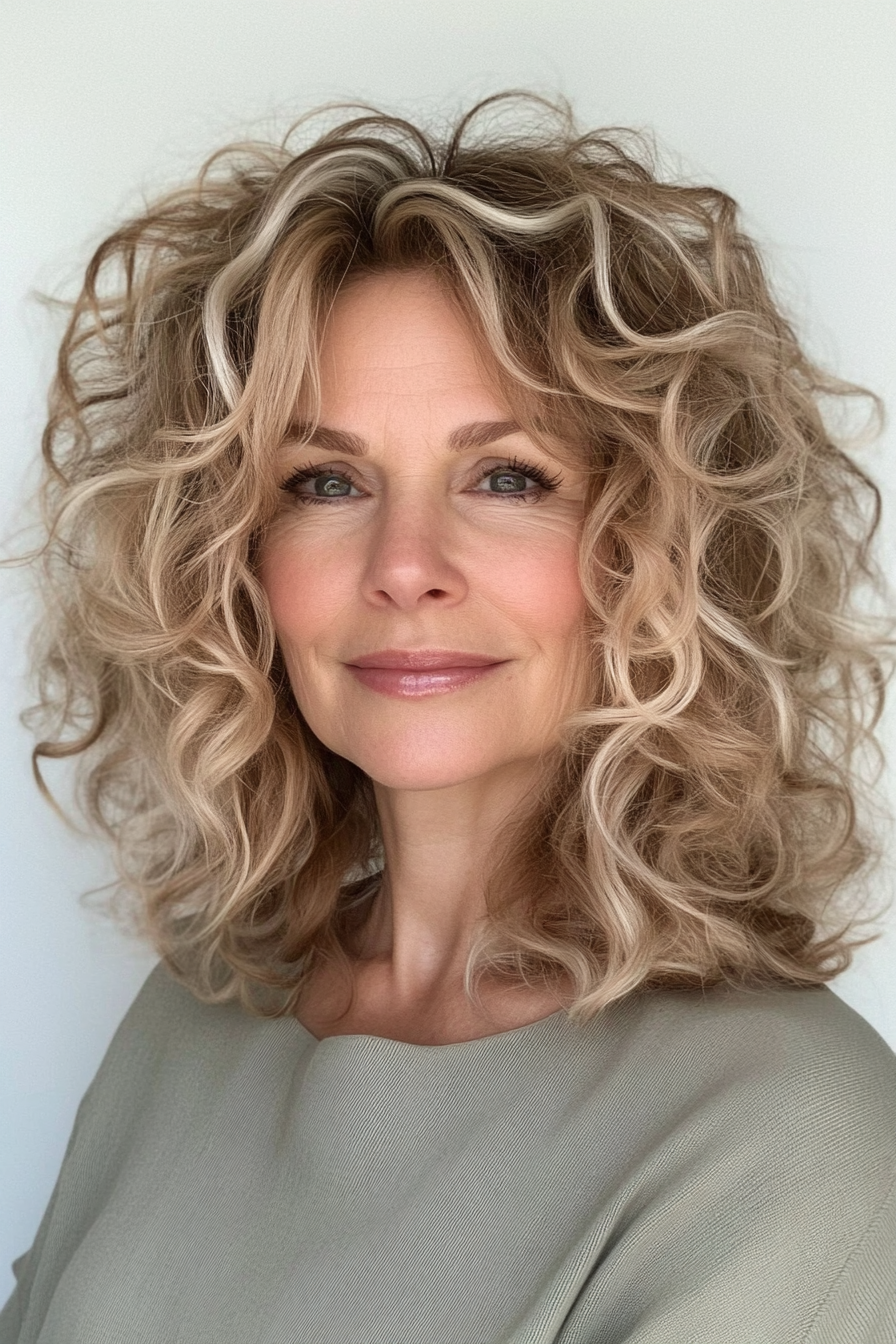 10. Curly Shag with Light Blonde Tips (Curly Hairstyles For Women Over 50) - Curly Hairstyles For Women Over 50