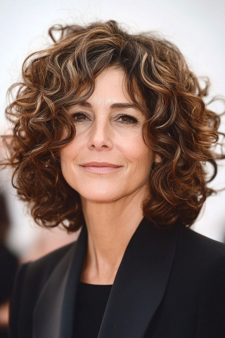 11. Shoulder-Length Curls with Rich Chocolate (Curly Hairstyles For Women Over 50) - Curly Hairstyles For Women Over 50