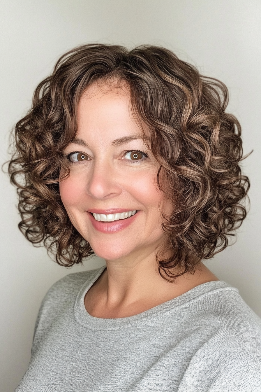 15. Classic Curly Bob with Deep Brown (Curly Hairstyles For Women Over 50) - Curly Hairstyles For Women Over 50