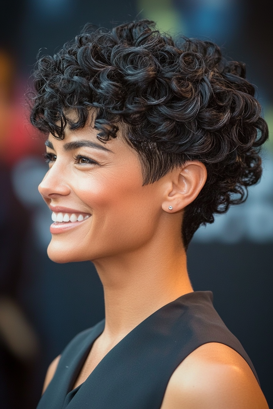 16. Short Curly Fade with Natural Black (Curly Hairstyles For Women Over 50) - Curly Hairstyles For Women Over 50