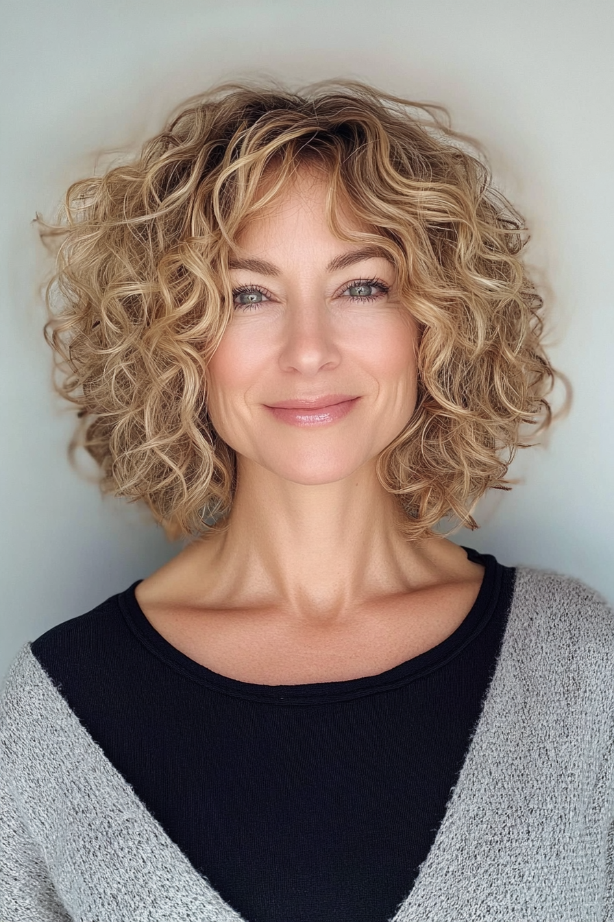 20. Loose Curly Bob with Soft Blonde Highlights (Curly Hairstyles For Women Over 50) - Curly Hairstyles For Women Over 50