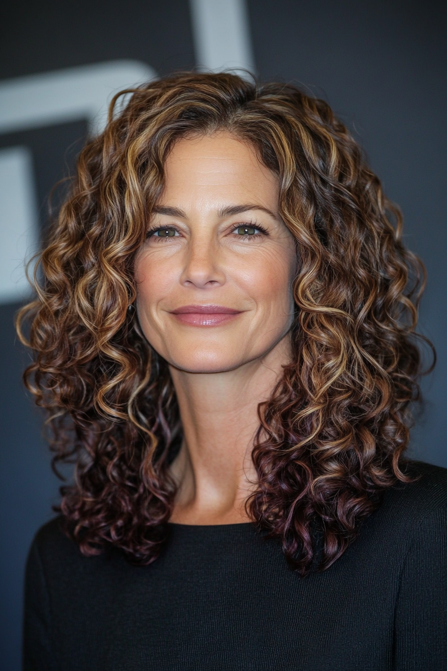 25. Shoulder-Length Curls with Burgundy Tones (Curly Hairstyles For Women Over 50) - Curly Hairstyles For Women Over 50