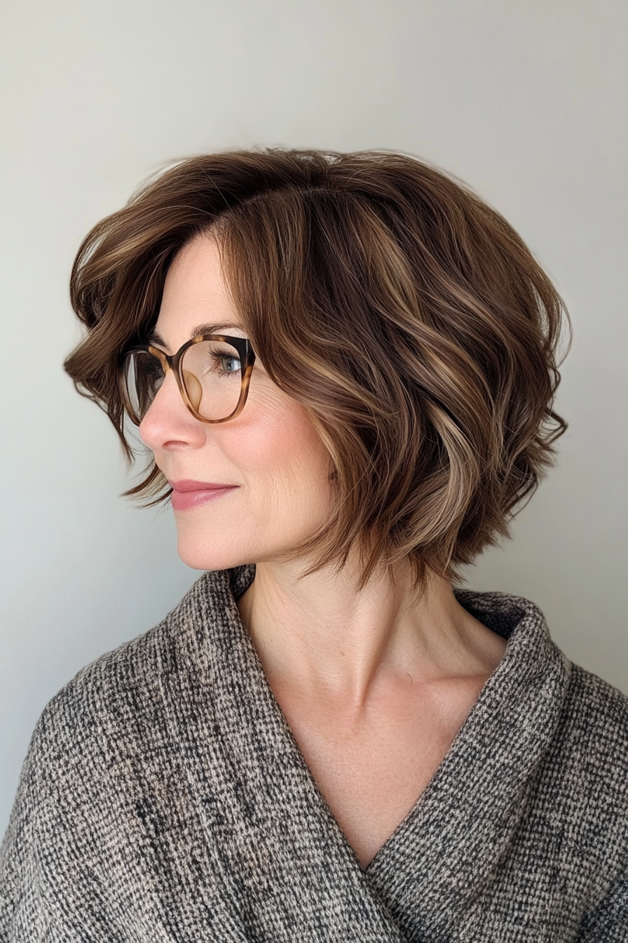 2. Textured Bob – Dark Brown (Short Hairstyles For Older Women With Glasses) - Short Hairstyles For Older Women With Glasses