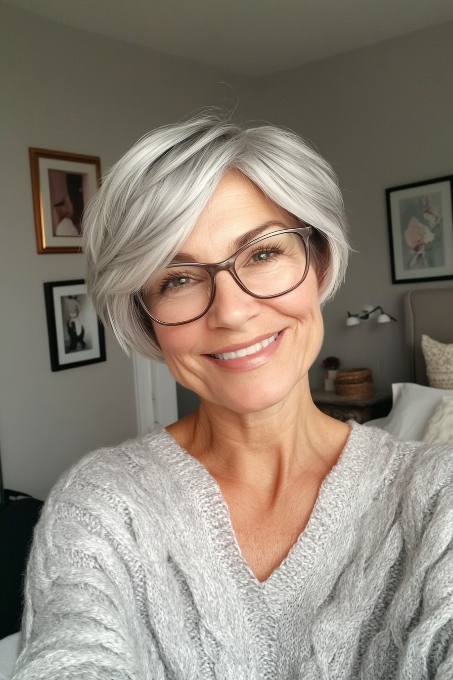 4. Elegant Tapered Cut – Silver (Short Hairstyles For Older Women With Glasses) - Short Hairstyles For Older Women With Glasses