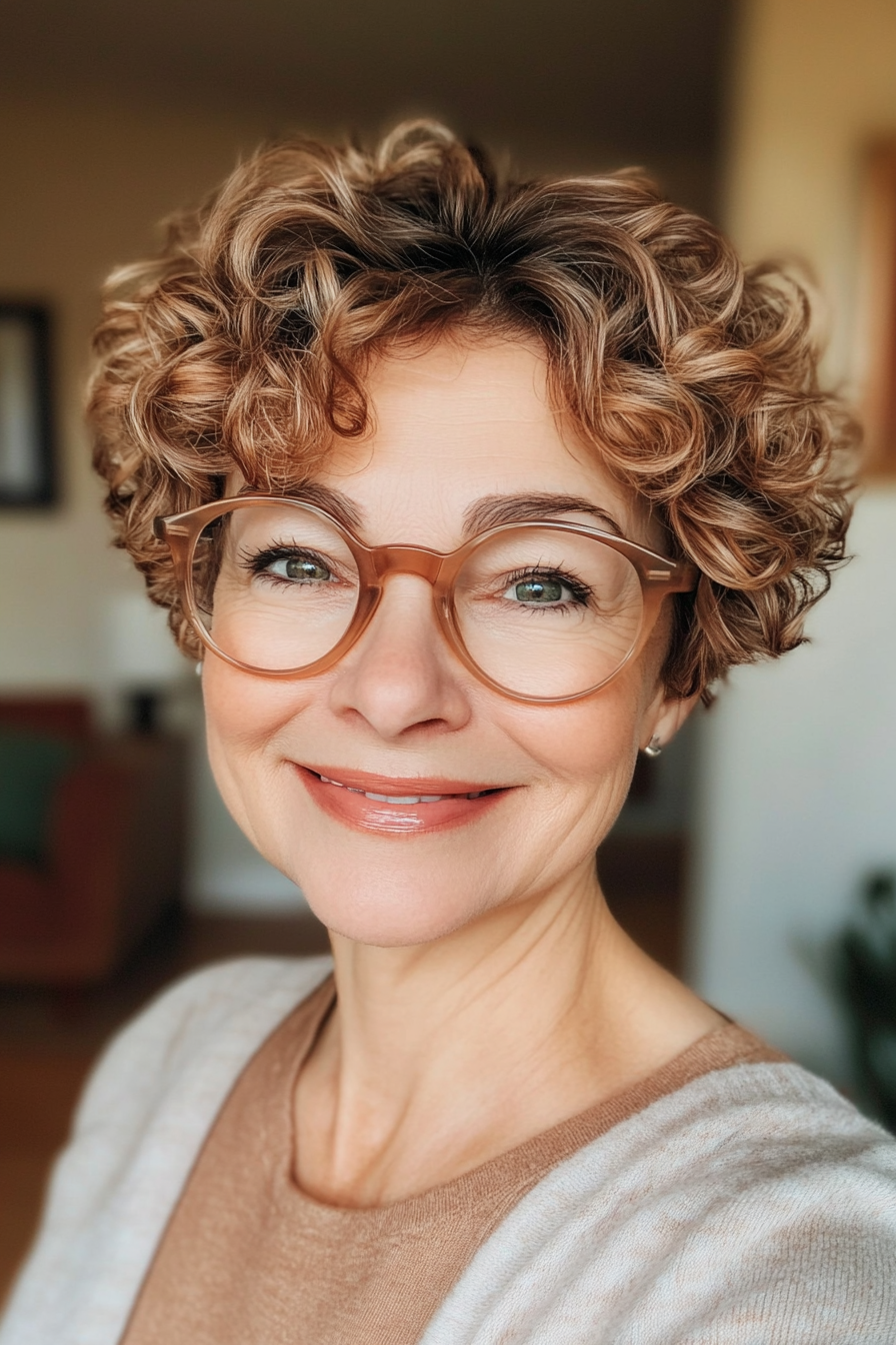 5. Soft, Curly Pixie – Light Brown (Short Hairstyles For Older Women With Glasses) - Short Hairstyles For Older Women With Glasses