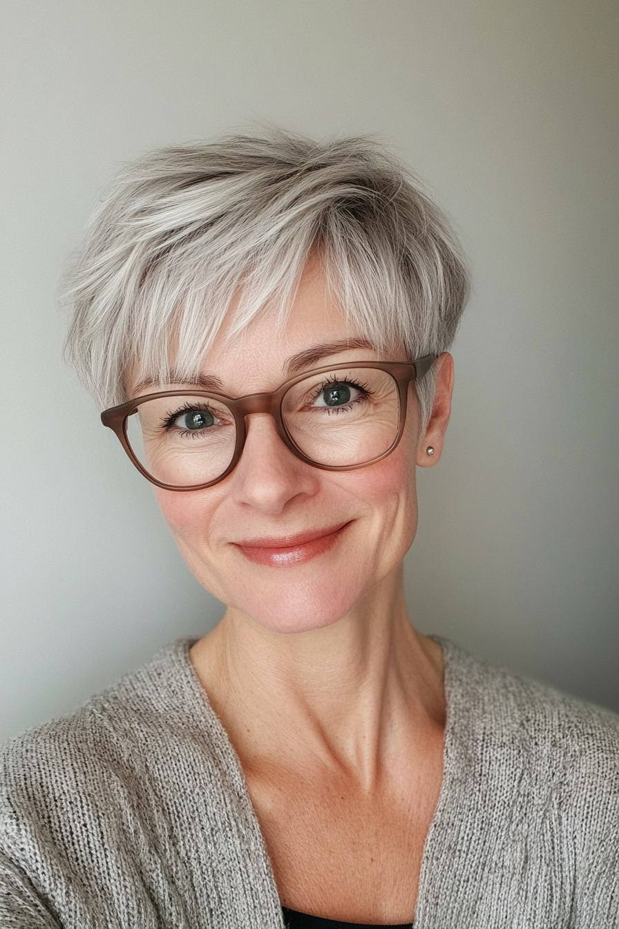 8. Classic French Crop – Salt and Pepper (Short Hairstyles For Older Women With Glasses) - Short Hairstyles For Older Women With Glasses