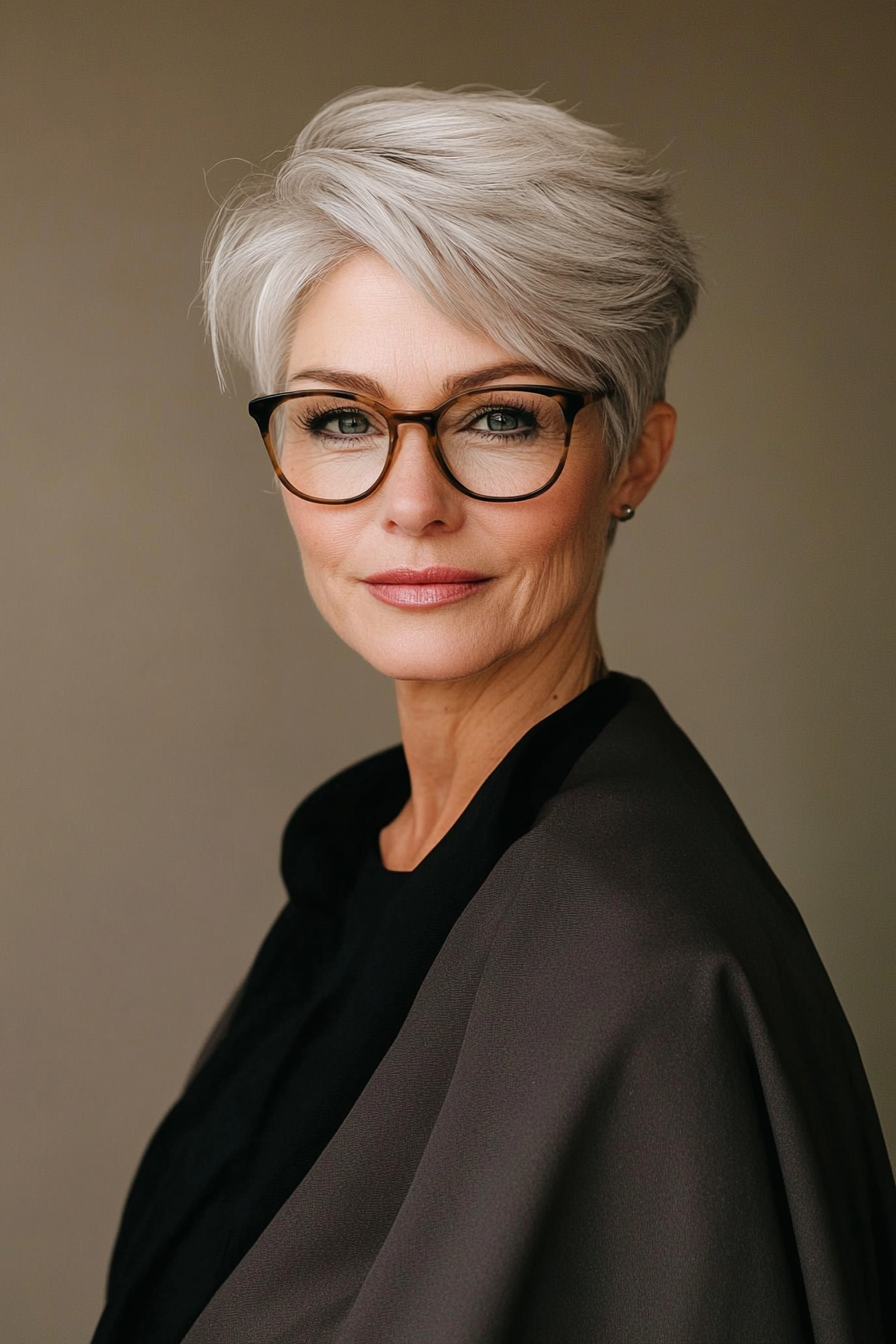 14. Tapered Back with Side Part – Light Ash Brown (Short Hairstyles For Older Women With Glasses) - Short Hairstyles For Older Women With Glasses