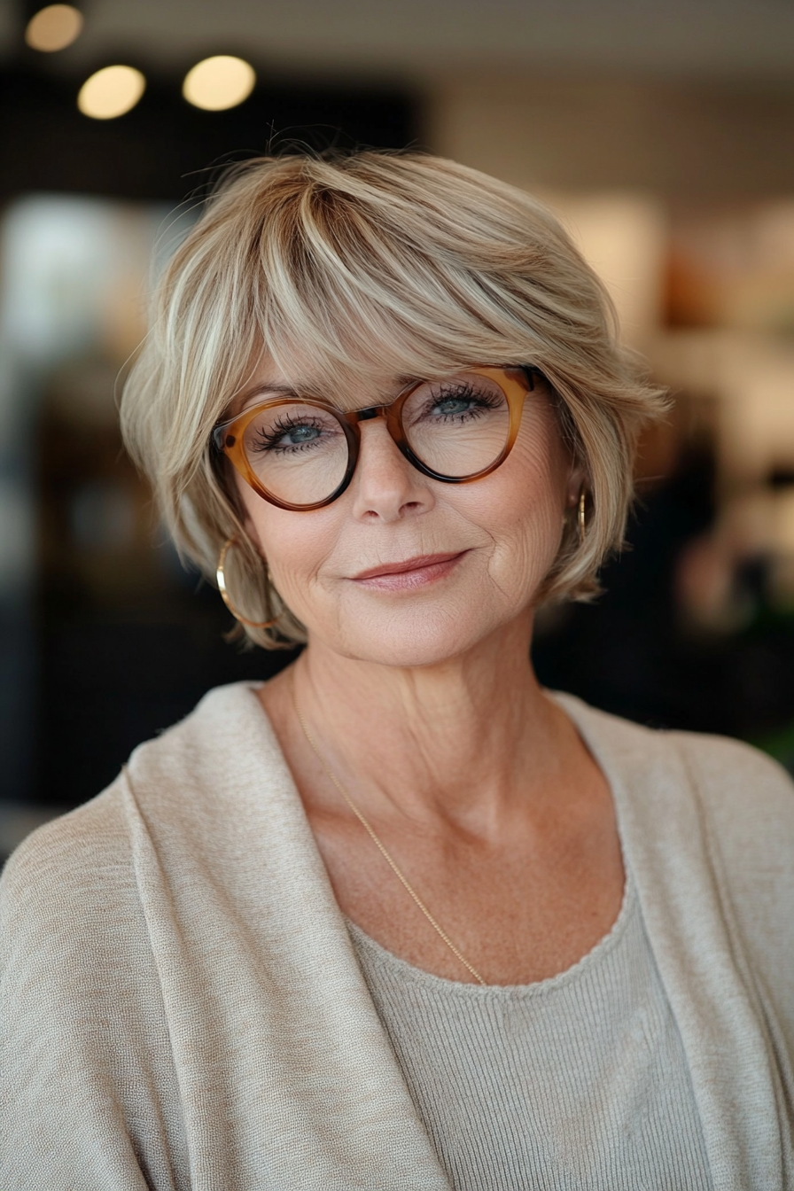 18. Flipped Out Bob – Medium Blonde (Short Hairstyles For Older Women With Glasses) - Short Hairstyles For Older Women With Glasses