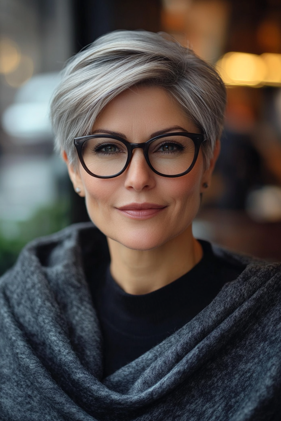 19. Angular Pixie Cut – Dark Grey (Short Hairstyles For Older Women With Glasses) - Short Hairstyles For Older Women With Glasses
