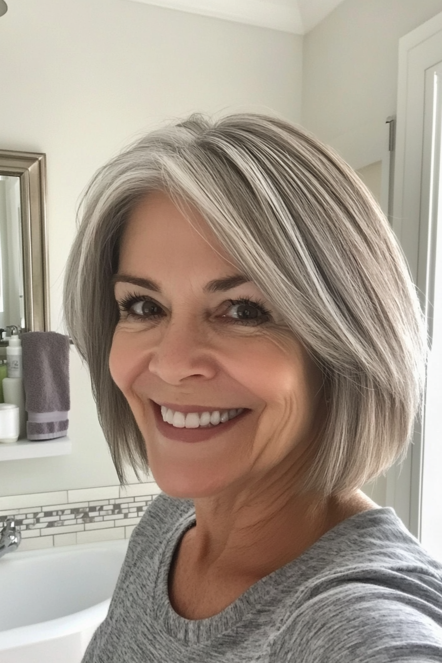 1. Soft, Layered Bob with Silver Highlights (Great Hairstyles For Women Over 60) - Great Hairstyles For Women Over 60