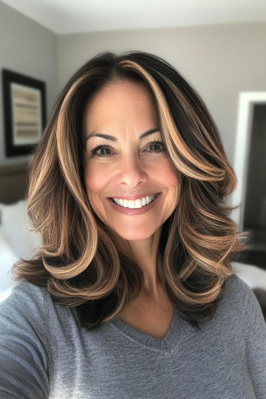 3. Shoulder-Length with Caramel Highlights (Great Hairstyles For Women Over 60) - Great Hairstyles For Women Over 60