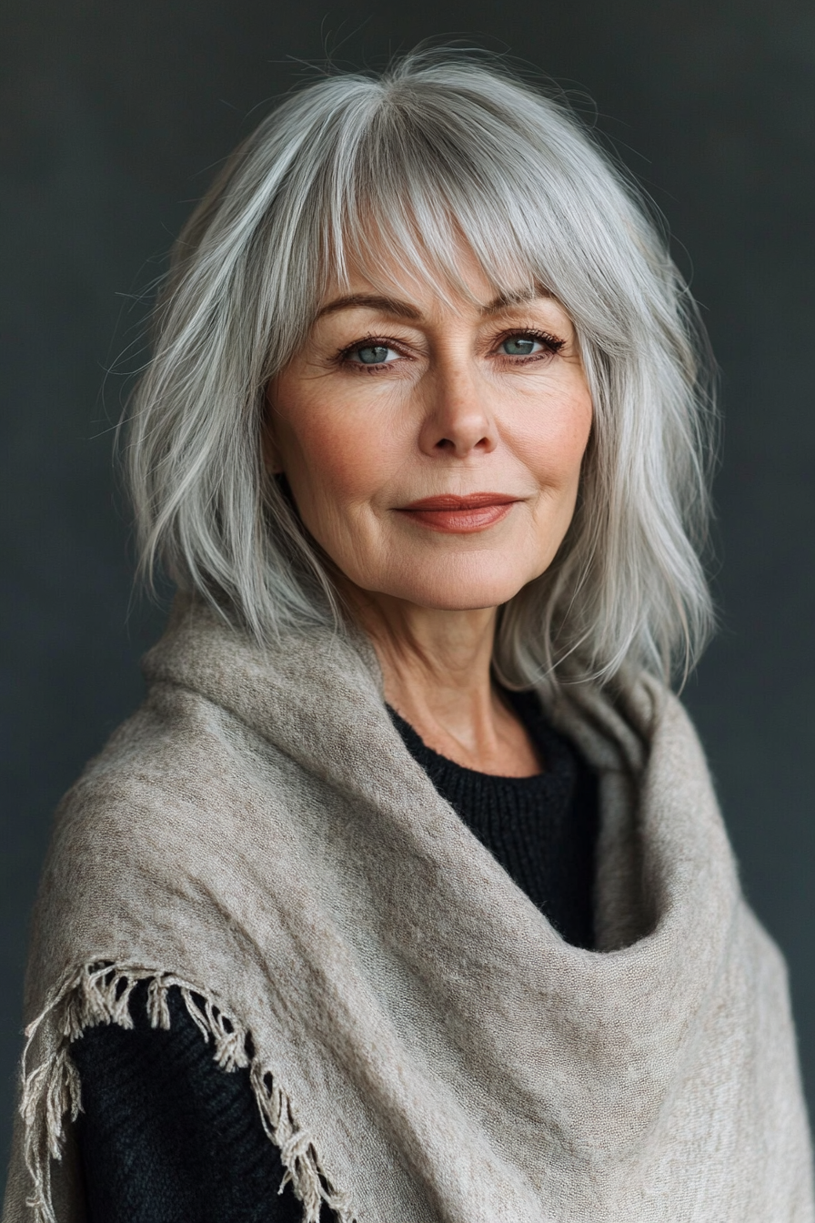 4. Shaggy Lob with Natural Silver (Great Hairstyles For Women Over 60) - Great Hairstyles For Women Over 60