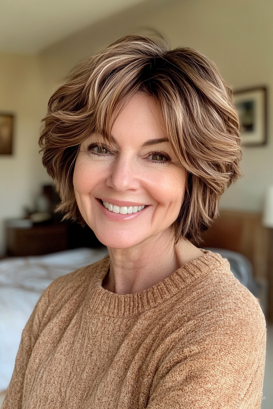 5. Textured Short Crop with Soft Brown Tones (Great Hairstyles For Women Over 60) - Great Hairstyles For Women Over 60