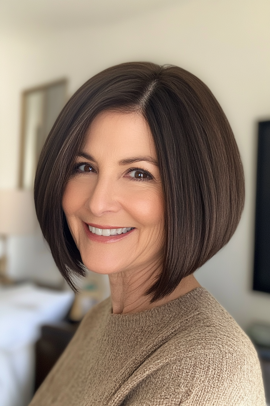 6. Classic Blunt Bob with Dark Brown (Great Hairstyles For Women Over 60) - Great Hairstyles For Women Over 60