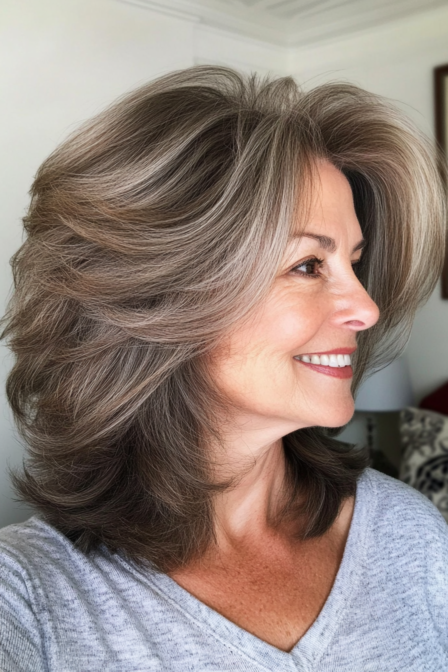 13. Layered Shag with Salt-and-Pepper (Great Hairstyles For Women Over 60) - Great Hairstyles For Women Over 60