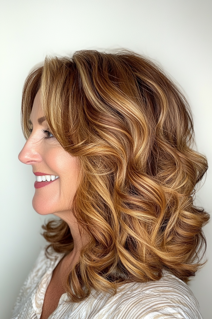17. Curled Lob with Golden Brown (Great Hairstyles For Women Over 60) - Great Hairstyles For Women Over 60