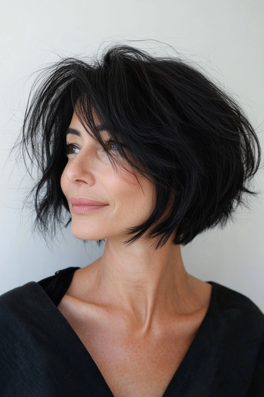19. Asymmetrical Bob with Deep Black (Great Hairstyles For Women Over 60) - Great Hairstyles For Women Over 60