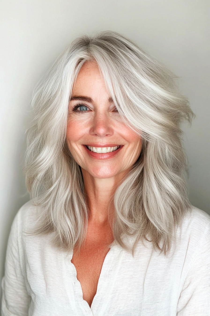 20. Layered Shag with Platinum Blonde (Great Hairstyles For Women Over 60) - Great Hairstyles For Women Over 60