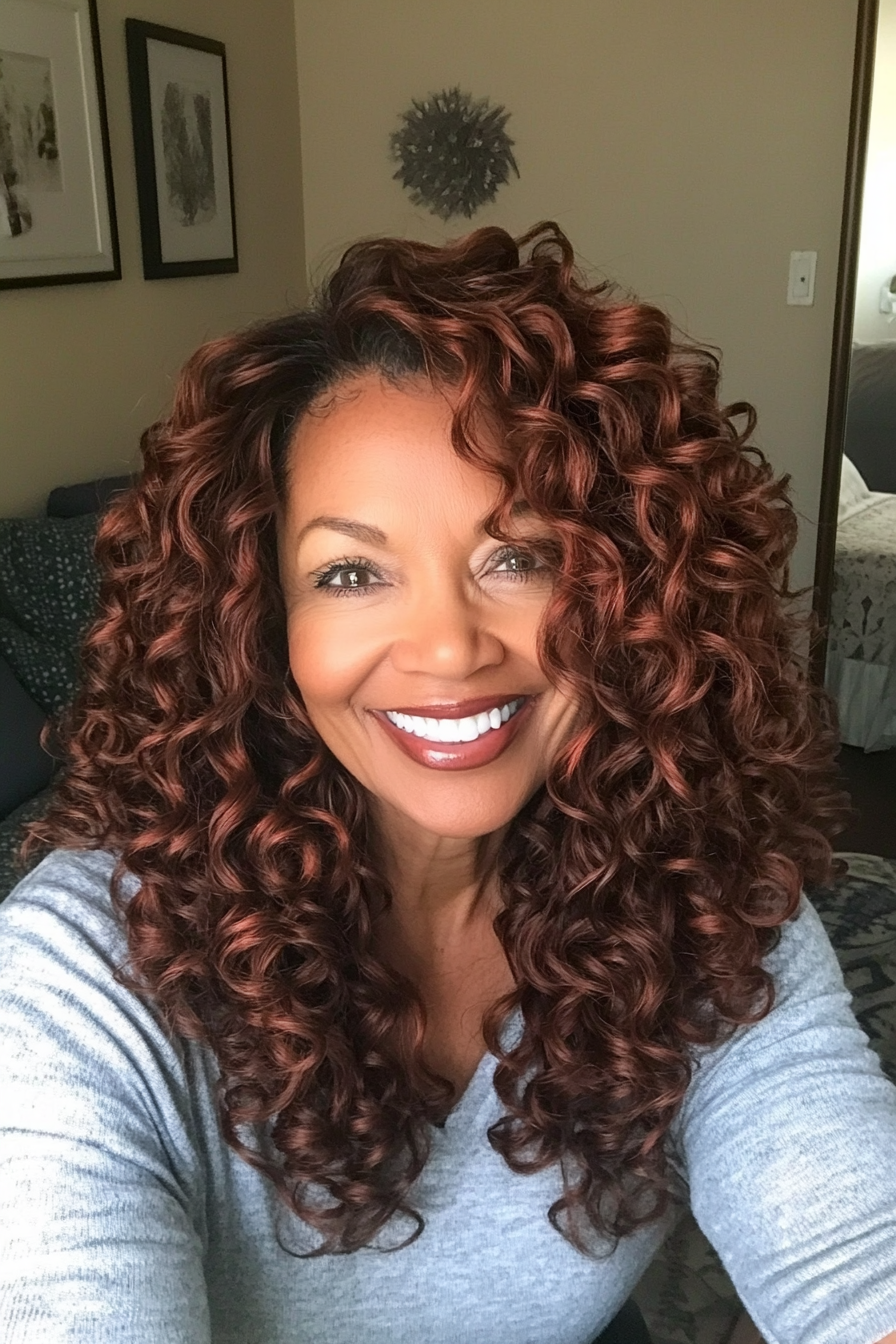 23. Loose Curls with Dark Auburn (Great Hairstyles For Women Over 60) - Great Hairstyles For Women Over 60