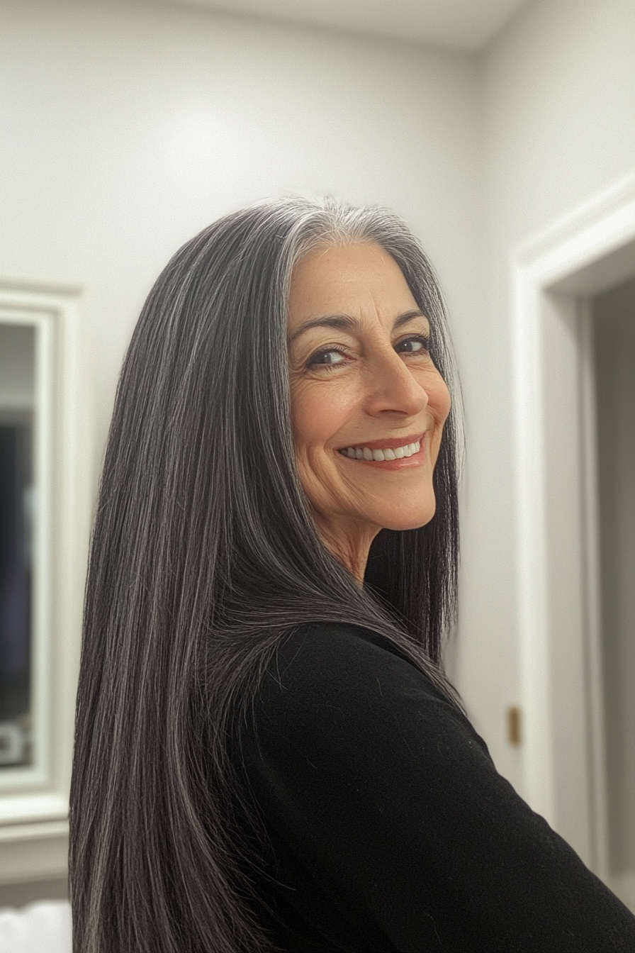 26. Straight and Sleek with Soft Black (Great Hairstyles For Women Over 60) - Great Hairstyles For Women Over 60