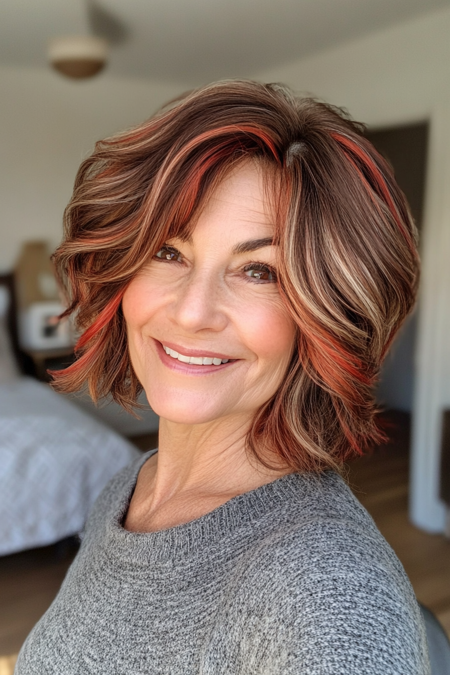 27. Bouncy Bob with Warm Red Highlights (Great Hairstyles For Women Over 60) - Great Hairstyles For Women Over 60