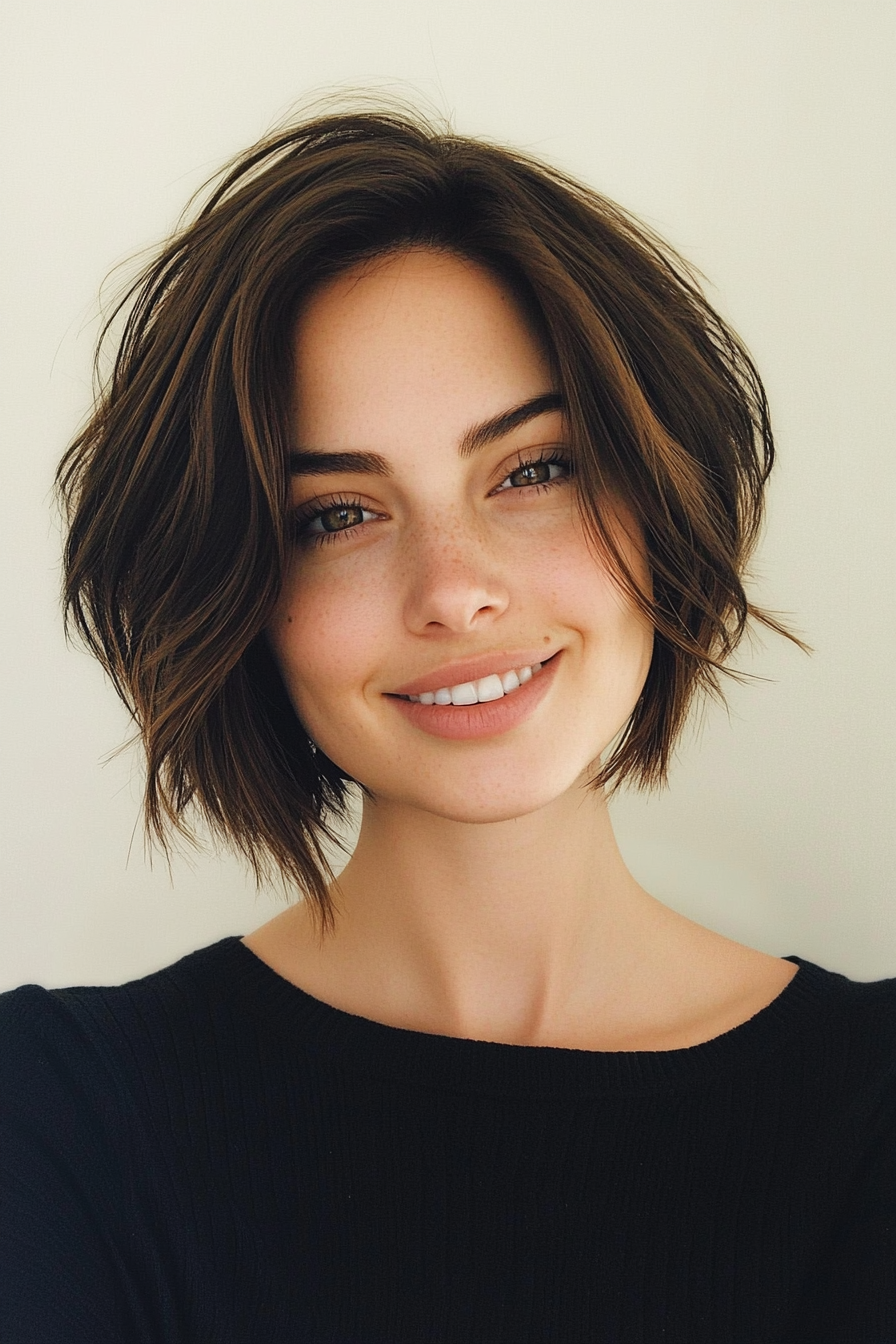 1. The Textured Bob with Side Part – Dark Brown (Short Hairstyles For Thick Hair) - Short Hairstyles For Thick Hair