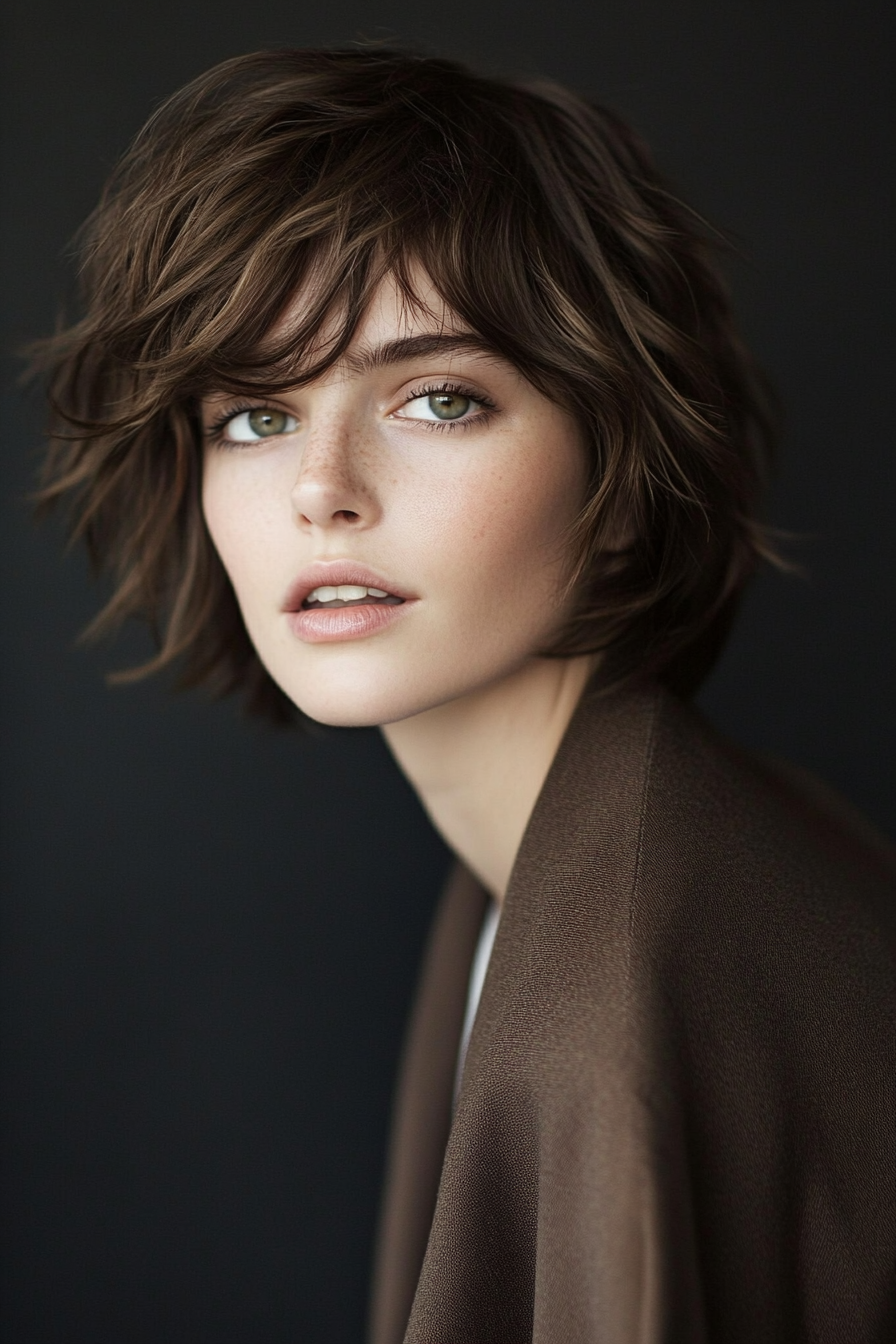 3. Layered Shag – Chestnut Brown (Short Hairstyles For Thick Hair) - Short Hairstyles For Thick Hair