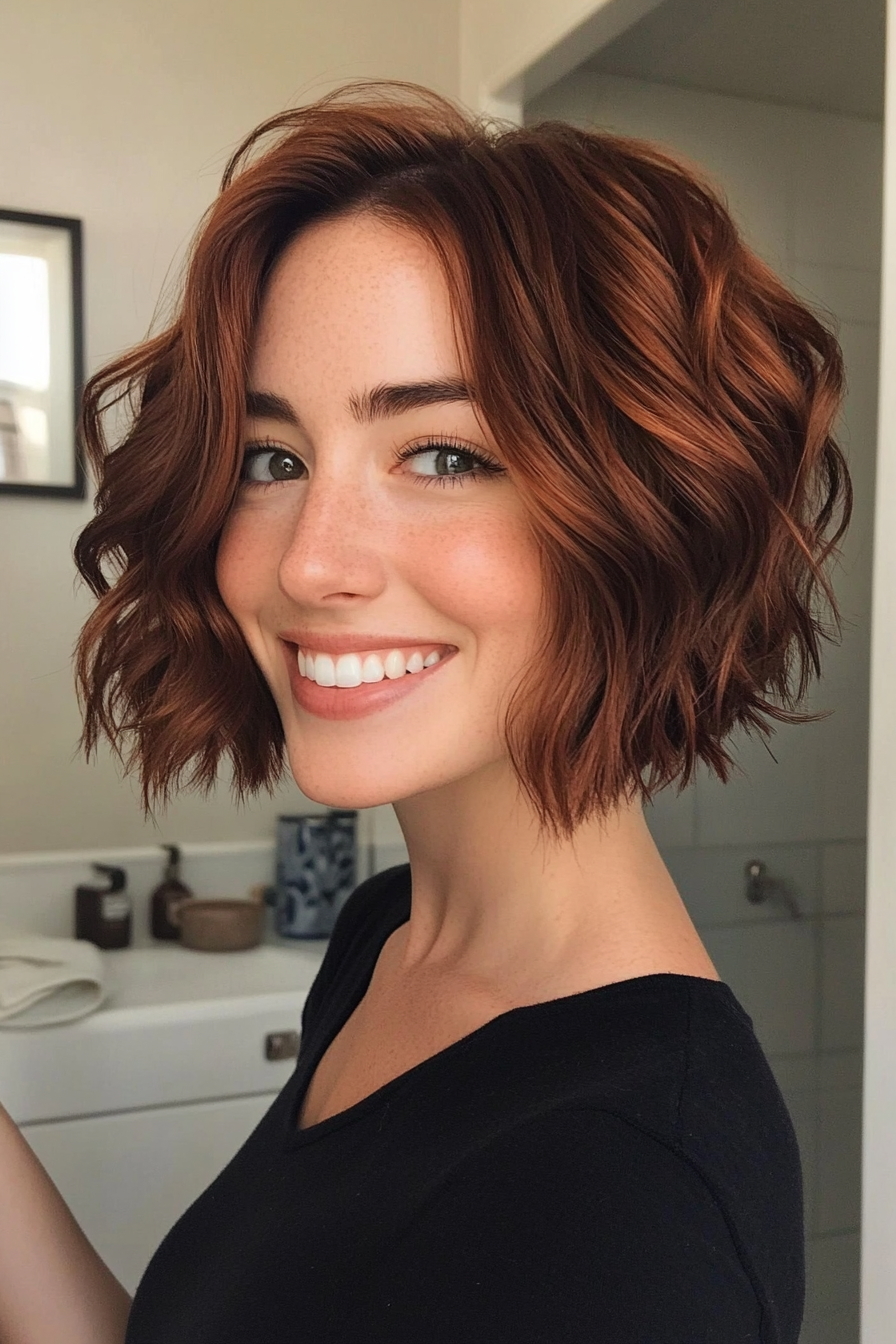 5. The Wavy Bob – Dark Auburn (Short Hairstyles For Thick Hair) - Short Hairstyles For Thick Hair