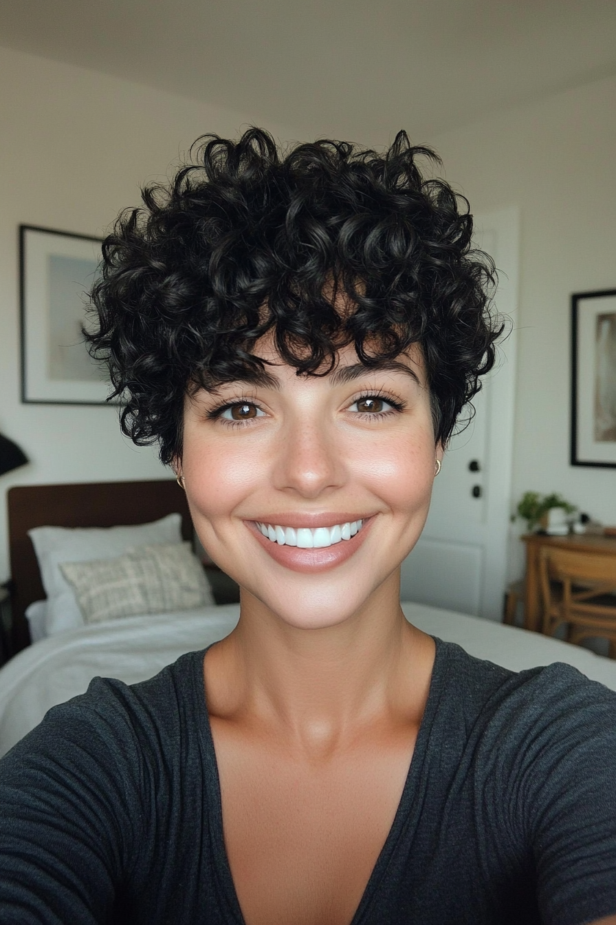 6. Curly Pixie Cut – Jet Black (Short Hairstyles For Thick Hair) - Short Hairstyles For Thick Hair