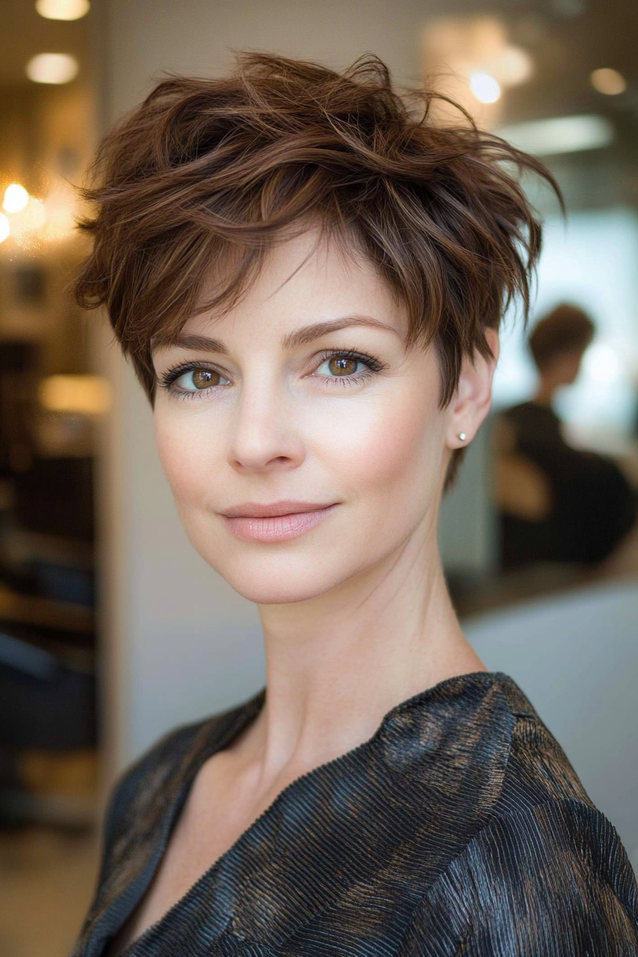 14. Voluminous Layered Pixie – Light Brown (Short Hairstyles For Thick Hair) - Short Hairstyles For Thick Hair