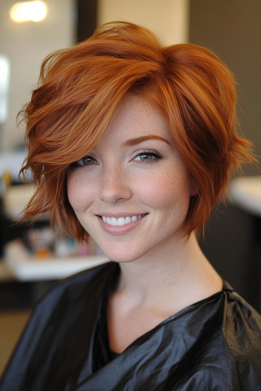 16. The Textured Shag – Warm Red (Short Hairstyles For Thick Hair) - Short Hairstyles For Thick Hair