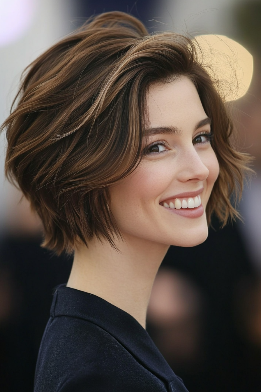 17. The Choppy Lob – Deep Brown (Short Hairstyles For Thick Hair) - Short Hairstyles For Thick Hair