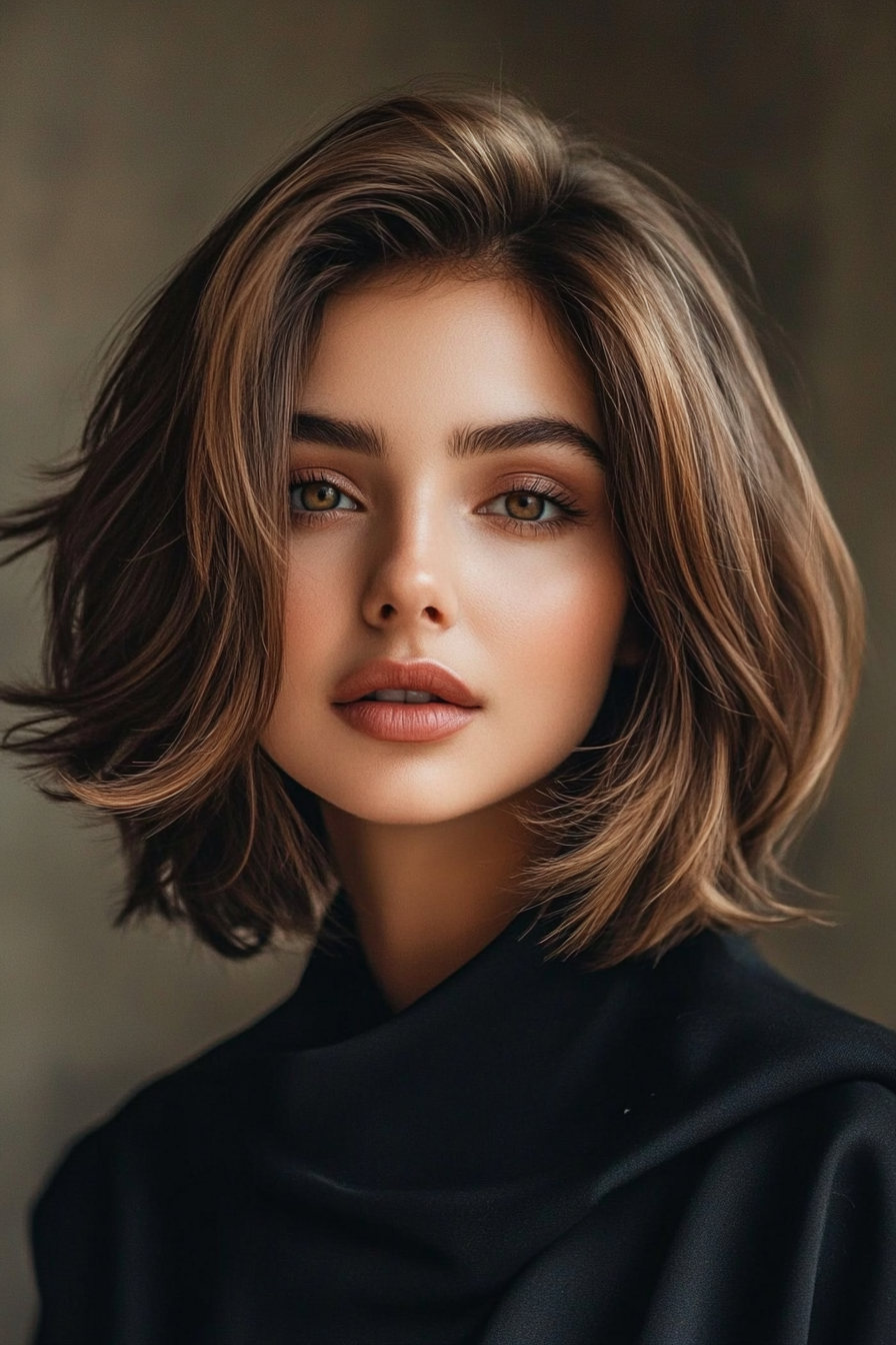 18. Stacked Bob with Long Layers – Medium Brown (Short Hairstyles For Thick Hair) - Short Hairstyles For Thick Hair