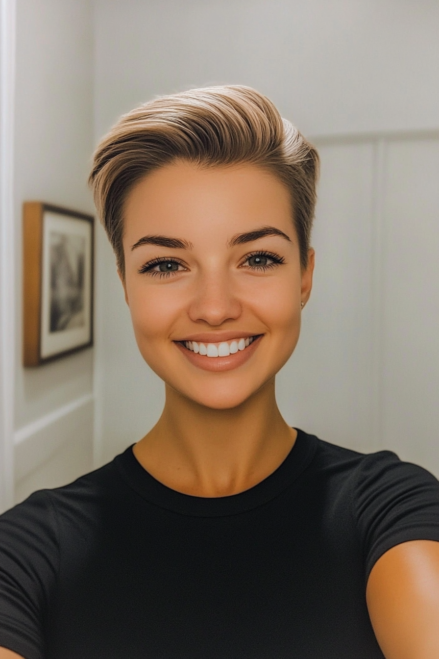 19. Slicked Back Pixie – Dark Blonde (Short Hairstyles For Thick Hair) - Short Hairstyles For Thick Hair