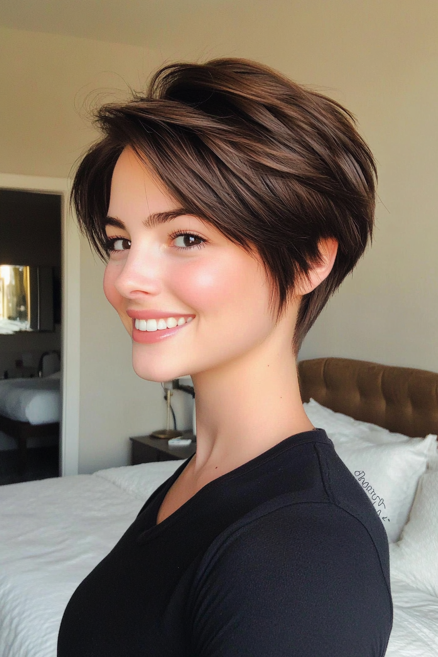 23. Pixie Cut with Tapered Sides – Dark Chocolate (Short Hairstyles For Thick Hair) - Short Hairstyles For Thick Hair