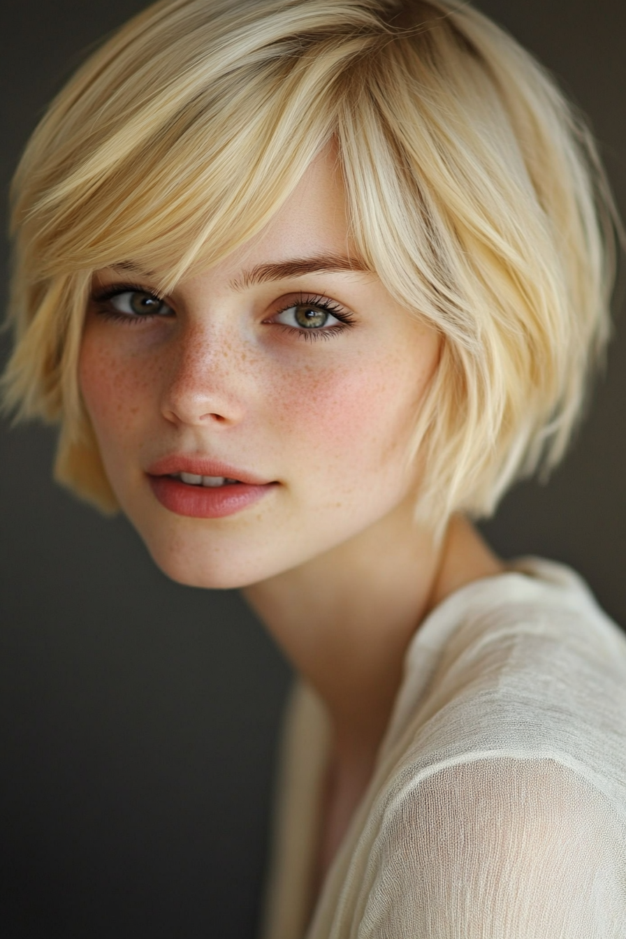 27. Short Bowl Cut with Side Bangs – Blonde (Short Hairstyles For Thick Hair) - Short Hairstyles For Thick Hair