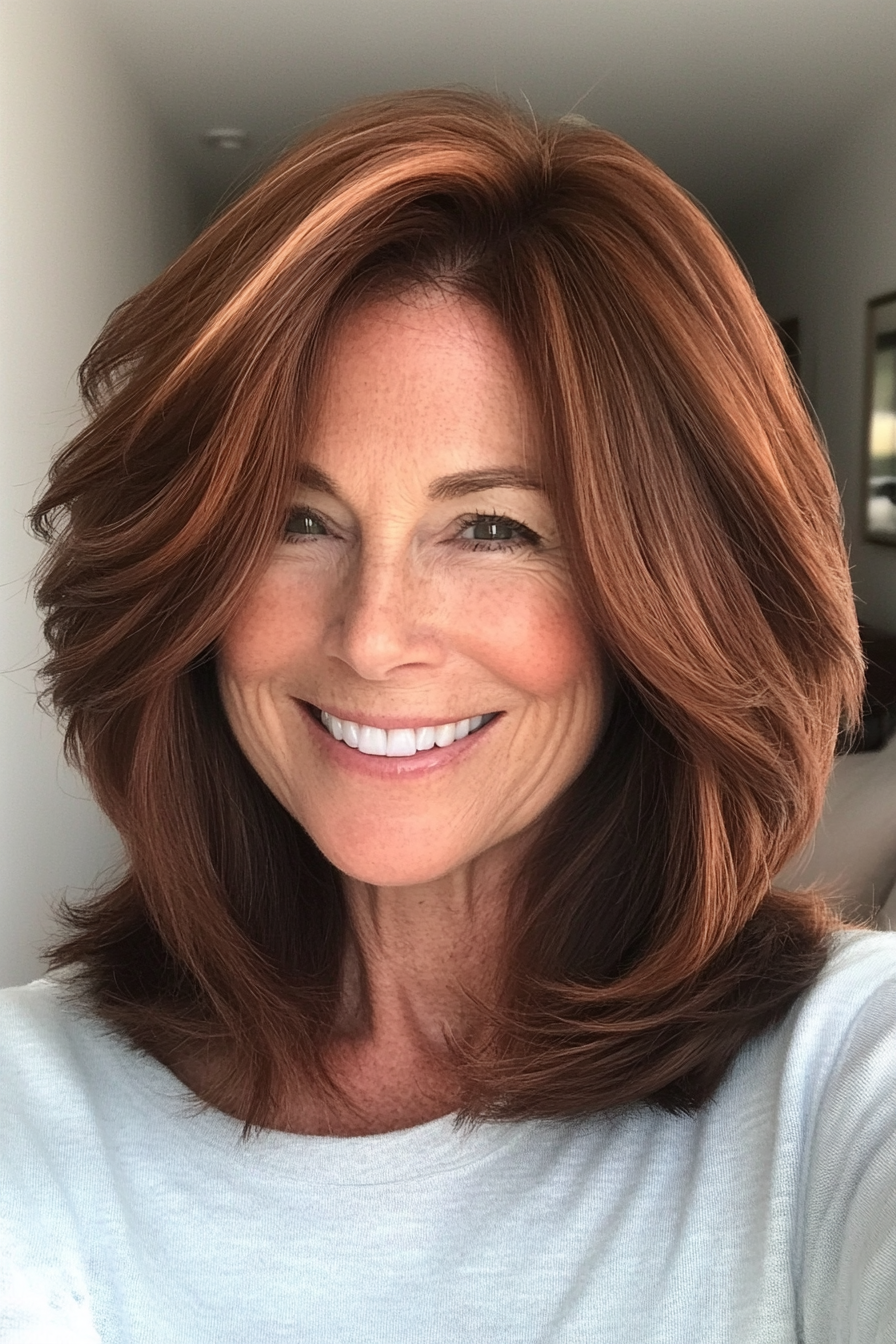 1. Soft Layered Lob with Chestnut Brown (Medium Haircuts For Older Women) - Medium Haircuts For Older Women