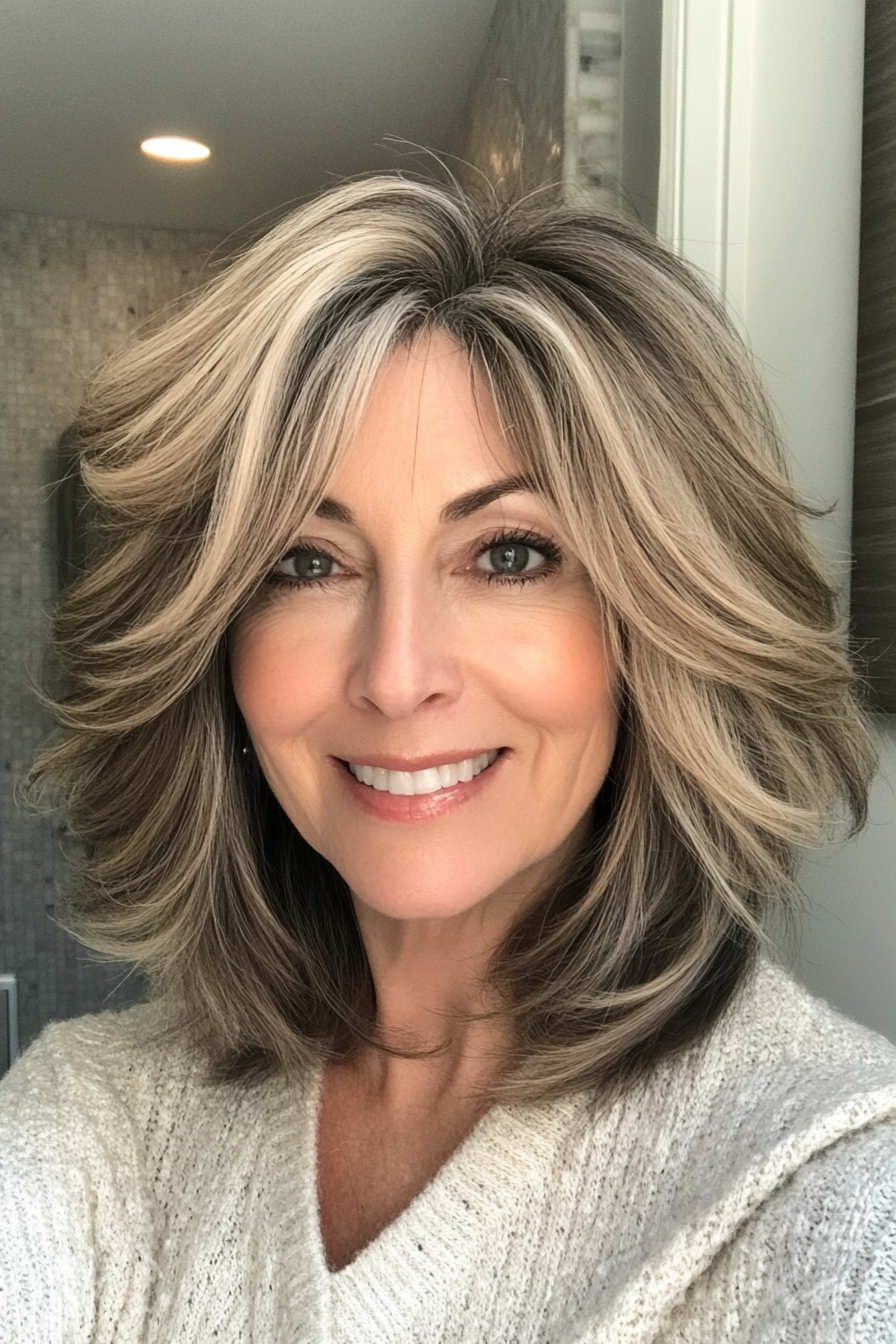 2. Textured Shag with Dark Blonde Highlights (Medium Haircuts For Older Women) - Medium Haircuts For Older Women