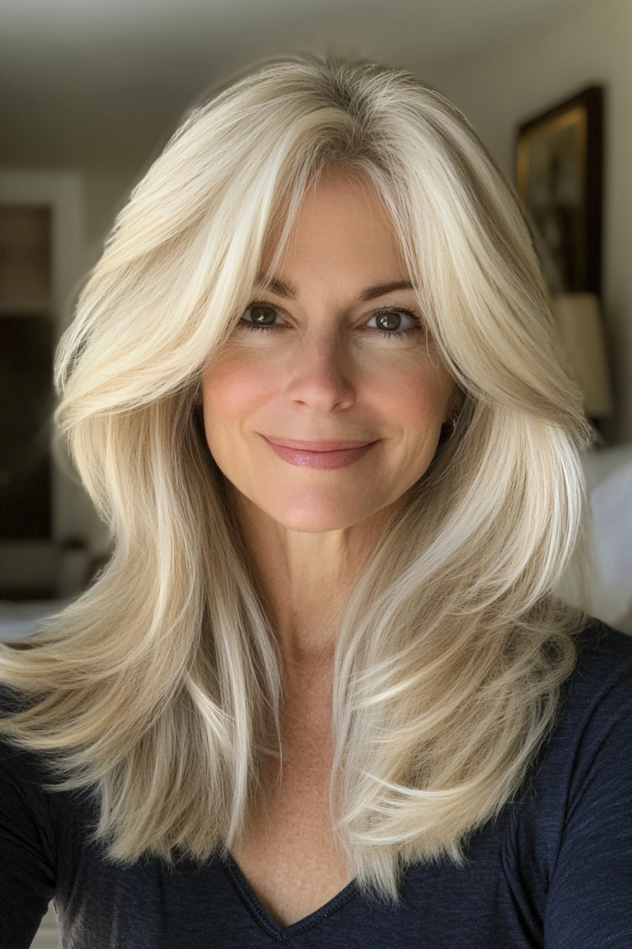 7. Wispy Layers with Honey Blonde (Medium Haircuts For Older Women) - Medium Haircuts For Older Women